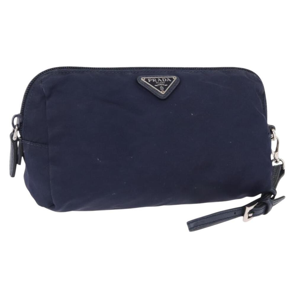PRADA Pouch Nylon Navy Silver Auth hk3259